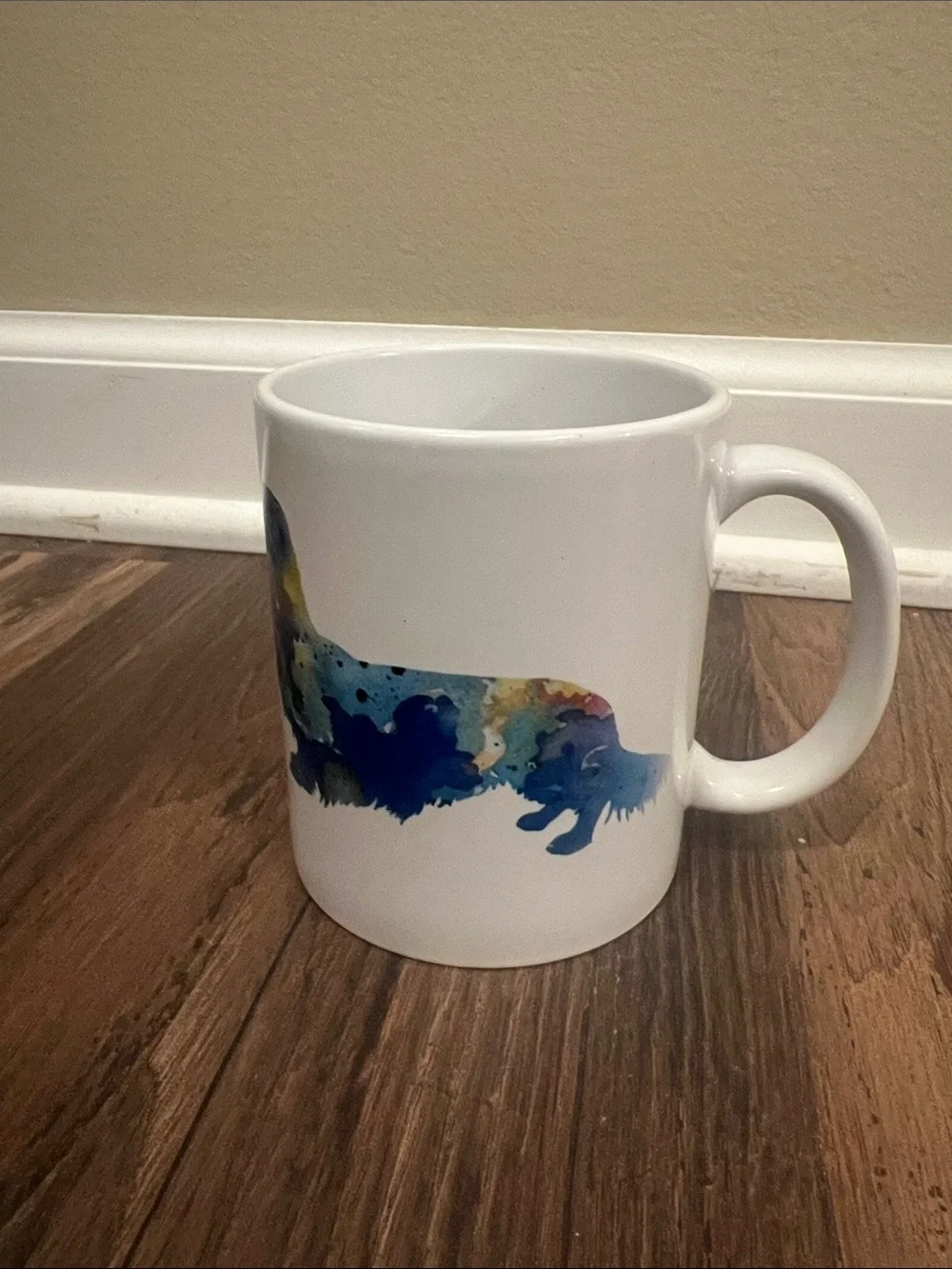 White Mug with Blue Multi-Tone Dachshund Silhouette